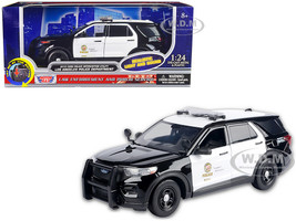 2015 Ford Police Interceptor Utility Black and White Los Angeles Police Department LAPD with Flashing Light Bar and Front and Rear Lights and Sounds 1/24 Diecast Model Car Motormax 79540