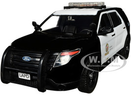 2015 Ford Police Interceptor Utility Black and White Los Angeles Police Department LAPD with Flashing Light Bar and Front and Rear Lights and Sounds 1/24 Diecast Model Car Motormax 79540