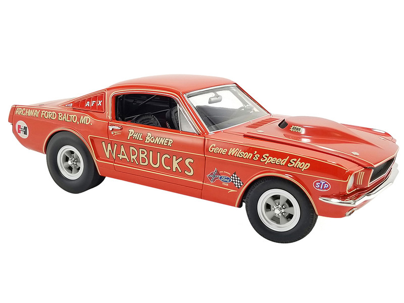 1965 Ford Mustang A FX Warbucks Phil Bonner Orange with Graphics Limited Edition to 372 pieces Worldwide 1/18 Diecast Model Car ACME A1801872