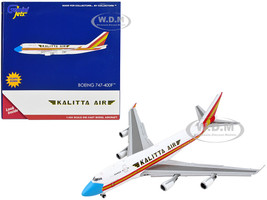 Boeing 747 400F Commercial Aircraft with Flaps Down Kalitta Air White with Stripes Mask Livery 1/400 Diecast Model Airplane GeminiJets GJ1999F