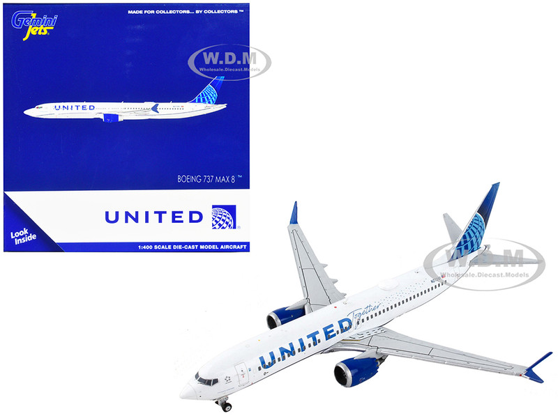 Boeing 737 MAX 8 Commercial Aircraft United Airlines Being United Together White with Blue Tail 1/400 Diecast Model Airplane GeminiJets GJ2074