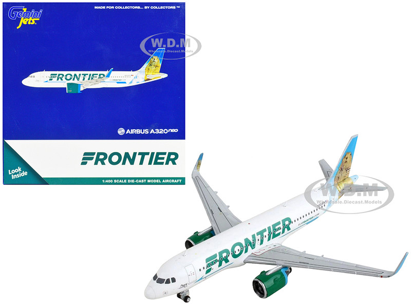 Airbus A320neo Commercial Aircraft Frontier Airlines Poppy the Prarie Dog White with Graphics 1/400 Diecast Model Airplane GeminiJets GJ2124