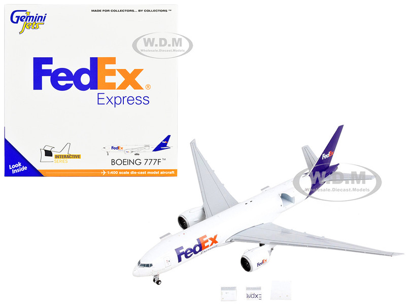 Boeing 777F Commercial Aircraft Federal Express Fedex White with Purple Tail Interactive Series 1/400 Diecast Model Airplane GeminiJets GJ2140