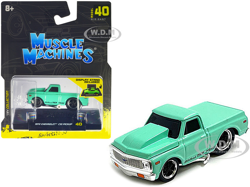 1972 Chevrolet C10 Pickup Truck Light Green 1/64 Diecast Model Car Muscle Machines 15580GRN