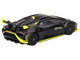 Lamborghini Huracan STO Nero Noctis Black with Yellow Accents Limited Edition to 5400 pieces Worldwide 1/64 Diecast Model Car True Scale Miniatures MGT00638
