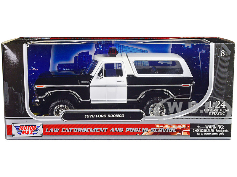 1978 Ford Bronco Police Car Unmarked Black and White Law Enforcement and Public Service Series 1/24 Diecast Model Car Motormax 76983bw