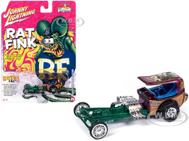 Custom Dragster Purple and Green Rat Fink Pop Culture 2023 Release 3 1/64 Diecast Model Car Johnny Lightning JLPC013-JLSP345