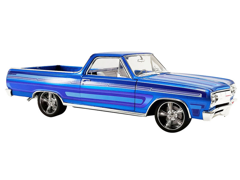 1965 Chevrolet El Camino Custom Laser Blue Metallic with Graphics Southern Kings Customs Limited Edition to 222 pieces Worldwide 1/18 Diecast Model Car ACME A1805414