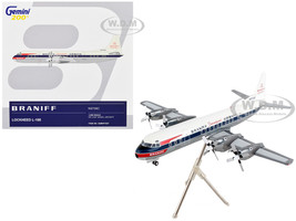 Lockheed L 188 Electra Commercial Aircraft Braniff International Airways White with Blue Stripes Gemini 200 Series 1/200 Diecast Model Airplane GeminiJets G2BNF1027