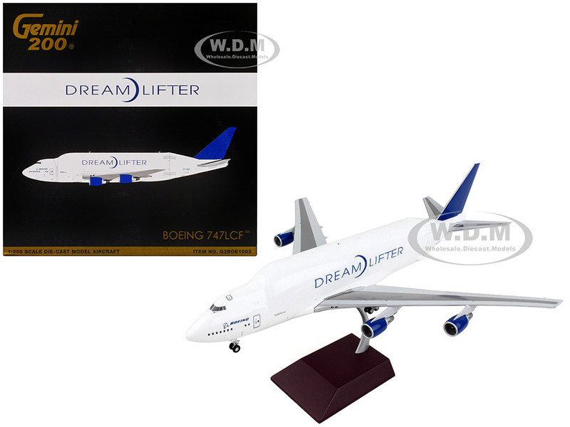 Boeing 747LCF Commercial Aircraft Dreamlifter White with Blue Tail Gemini 200 Series 1/200 Diecast Model Airplane GeminiJets G2BOE1003