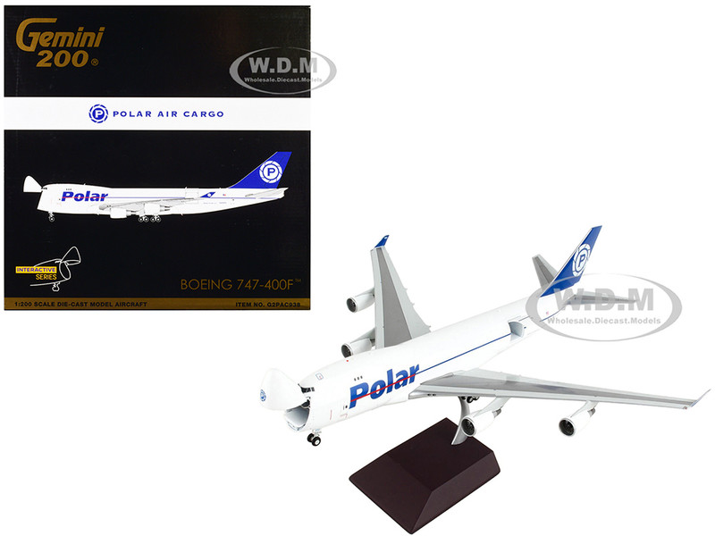 Boeing 747 400F Commercial Aircraft Polar Air Cargo White with Blue Tail Gemini 200 Interactive Series 1/200 Diecast Model Airplane GeminiJets G2PAC938
