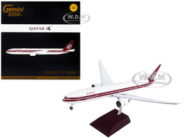 Boeing 777 300ER Commercial Aircraft with Flaps Down Qatar Airways White with Dark Red Stripes Gemini 200 Series 1/200 Diecast Model Airplane GeminiJets G2QTR1145F