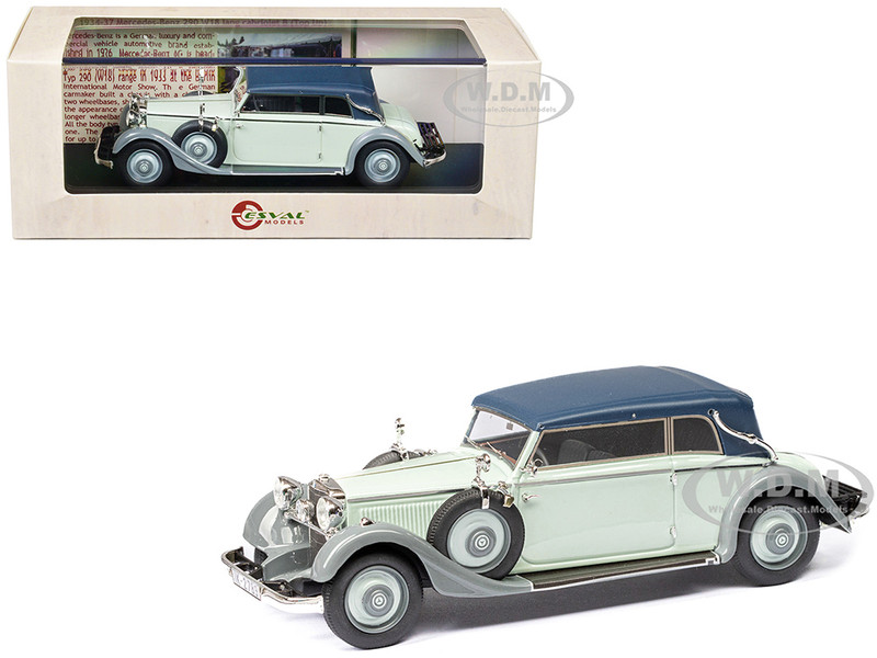 1933 37 Mercedes Benz 290 W18 Lang Cabriolet B Top Up Two Tone Gray Limited Edition to 250 pieces Worldwide 1/43 Model Car Esval Models EMEU43043F