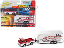 1965 Dodge A 100 Pickup Truck Red and White with Enclosed Car Trailer Ramchargers Tow & Go Series Limited Edition to 3744 pieces Worldwide 1/64 Diecast Model Car Johnny Lightning JLBT018-JLSP351A