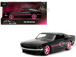 1969 Ford Mustang Black Metallic with Pink Stripes and Wheels Pink Slips Series 1/32 Diecast Model Car Jada 34853