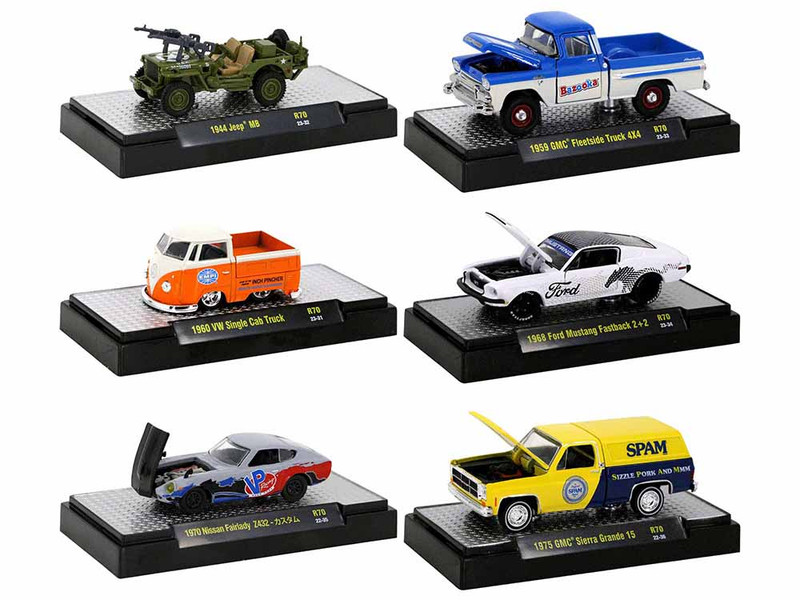 Auto Meets Set of 6 Cars IN DISPLAY CASES Release 70 Limited Edition 1/64 Diecast Model Cars M2 Machines 32600-70