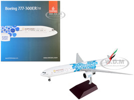 Boeing 777 300ER Commercial Aircraft Emirates Airlines Dubai Expo 2020 White with Blue Graphics Gemini 200 Series 1/200 Diecast Model Airplane GeminiJets G2UAE776