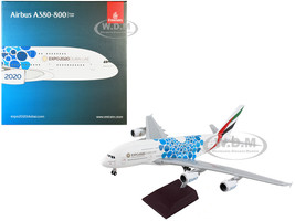 Airbus A380 800 Commercial Aircraft Emirates Airlines Dubai Expo 2020 White with Blue Graphics Gemini 200 Series 1/200 Diecast Model Airplane GeminiJets G2UAE1044