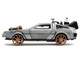 DeLorean DMC Time Machine Brushed Metal Train Wheel Version Back to the Future Part III 1990 Movie Hollywood Rides Series 1/32 Diecast Model Car Jada 34786