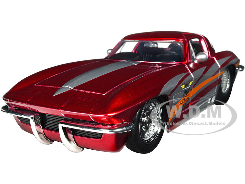 1963 Chevrolet Corvette Stingray Red Metallic with Silver Graphics Bigtime Muscle Series 1/24 Diecast Model Car Jada 35023