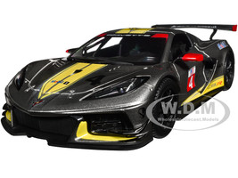 2020 Chevrolet Corvette C8 R #4 Silver Metallic with Yellow Stripes Race Series 1/24 Diecast Model Car Bburago 28024