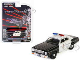 1977 Plymouth Fury Black and White Metropolitan Police The Terminator 1984 Movie Hollywood Series Release 41 1/64 Diecast Model Car Greenlight 62020A