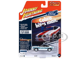 1978 Ford Mustang Cobra II White with Blue Stripes Classic Gold Collection 2023 Release 1 Limited Edition to 4500 pieces Worldwide 1/64 Diecast Model Car Johnny Lightning JLCG031-JLSP321B