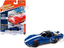 1979 Chevrolet Corvette Grand Sport Blue Metallic with White Stripes and Black Top Classic Gold Collection 2023 Release 1 Limited Edition to 4476 pieces Worldwide 1/64 Diecast Model Car Johnny Lightning JLCG031-JLSP325B