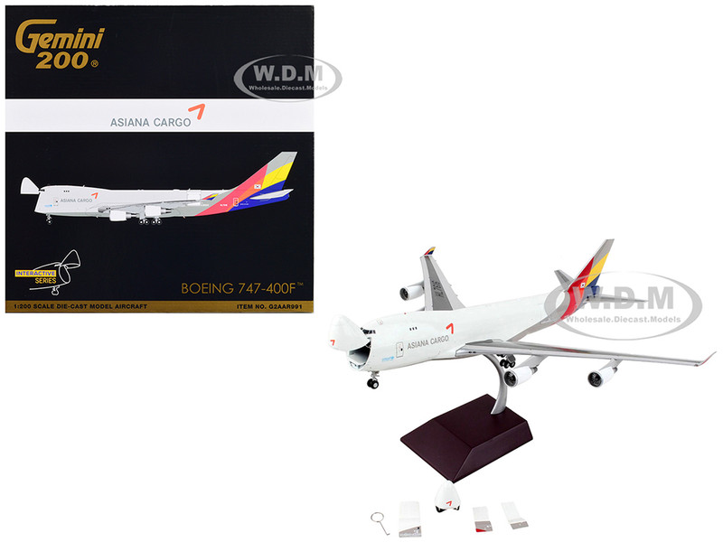 Boeing 747 400F Commercial Aircraft Asiana Cargo White with Striped Tail Gemini 200 Interactive Series 1/200 Diecast Model Airplane GeminiJets G2AAR991