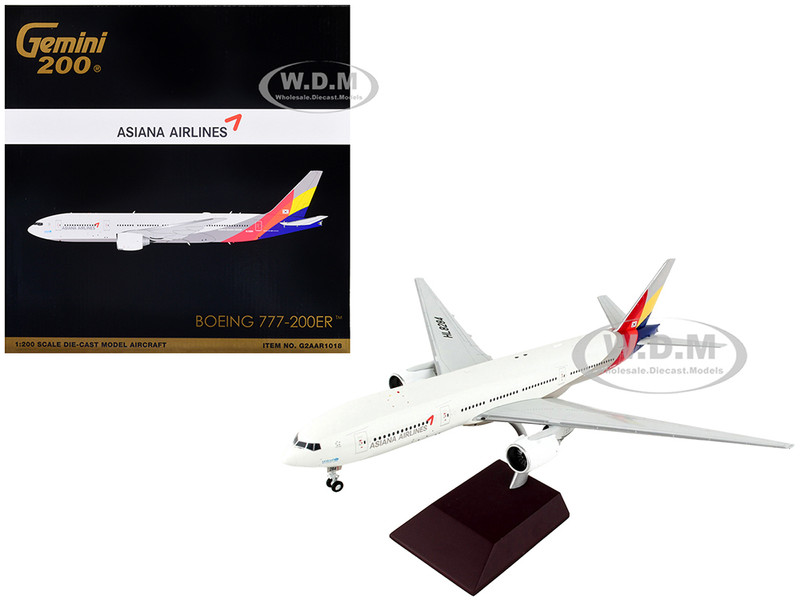 Boeing 777 200ER Commercial Aircraft Asiana Airlines White with Striped Tail Gemini 200 Series 1/200 Diecast Model Airplane GeminiJets G2AAR1018