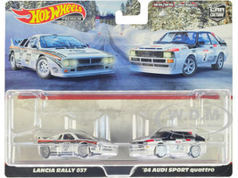 Lancia Rally 037 #037 White with Stripes and 1984 Audi Sport Quattro #2 White Car Culture Set of 2 Cars Diecast Model Cars Hot Wheels HCY73