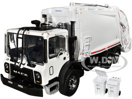 Mack TerraPro Refuse Garbage Truck with McNeilus Rear Loader & Trash Bins White 1/34 Diecast Model First Gear FG10-4337