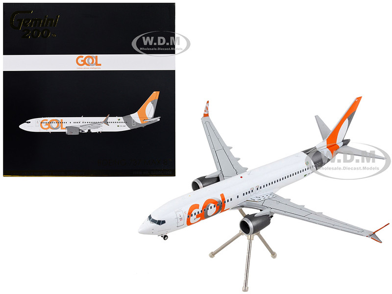 Boeing 737 MAX 8 Commercial Aircraft Gol Linhas Aereas Inteligentes White with Orange Tail Gemini 200 Series 1/200 Diecast Model Airplane GeminiJets G2GLO1066