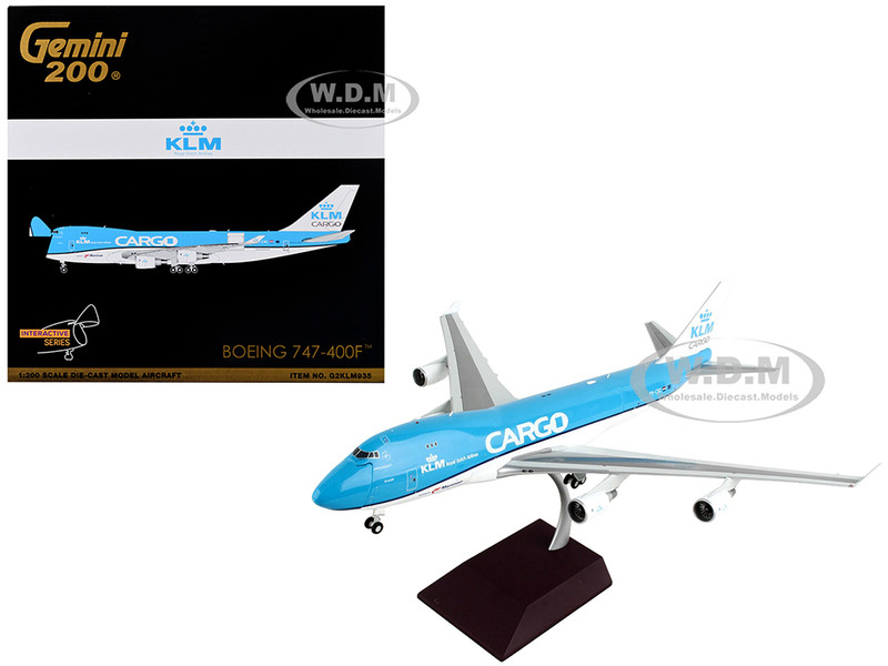 Boeing 747 400F Commercial Aircraft KLM Royal Dutch Airlines Cargo Blue with White Tail Gemini 200 Interactive Series 1/200 Diecast Model Airplane GeminiJets G2KLM935