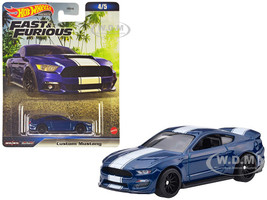 Custom Mustang Blue Metallic with White Stripes F9 2021 Movie Fast & Furious Series Diecast Model Car Hot Wheels HNW51