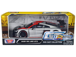 Audi R8 LMS GT3 Silver Metallic with Graphics GT Racing Series 1/24 Diecast Model Car Motormax 73788sil