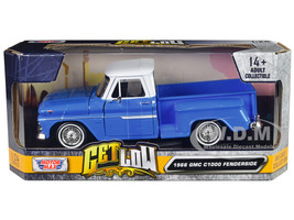 1966 GMC C1000 Fenderside Pickup Truck Lowrider Blue with White Top Get Low Series 1/24 Diecast Model Car Motormax 79035bl
