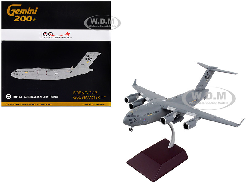 Boeing C 17 Globemaster III Transport Aircraft Royal Australian Air Force 100th Anniversary Gray Gemini 200 Series 1/200 Diecast Model Airplane GeminiJets G2RAA992