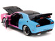 2015 Dodge Challenger SRT Hellcat Pink and Blue Gradient with Matt Black Hood and Top Pink Slips Series 1/24 Diecast Model Car Jada 35064