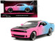 2015 Dodge Challenger SRT Hellcat Pink and Blue Gradient with Matt Black Hood and Top Pink Slips Series 1/24 Diecast Model Car Jada 35064