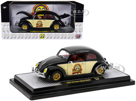 1952 Volkswagen Beetle Deluxe Model Black with Cream Sides and Red Interior MoonEyes Limited Edition to 5250 pieces Worldwide 1/24 Diecast Model Car M2 Machines 40300-110A