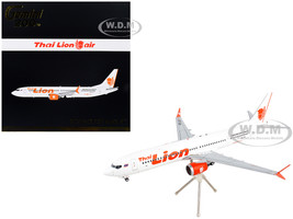 Boeing 737 MAX 9 Commercial Aircraft Thai Lion Air White with Orange Tail Graphics Gemini 200 Series 1/200 Diecast Model Airplane GeminiJets G2TLM820