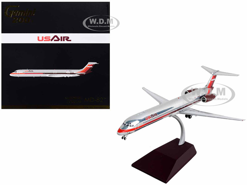 McDonnell Douglas MD 82 Commercial Aircraft USAir Silver with Red Stripes Gemini 200 Series 1/200 Diecast Model Airplane GeminiJets G2USA471