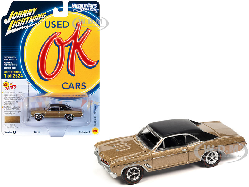 1967 Buick GS 400 Gold Mist Metallic with Matt Black Top Limited Edition to 2524 pieces Worldwide OK Used Cars 2023 Series 1/64 Diecast Model Car Johnny Lightning JLMC032-JLSP337A