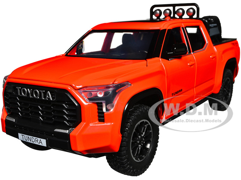 2023 Toyota Tundra TRD 4x4 Pickup Truck Solar Octane Orange with Sunroof and Wheel Rack 1/24 Diecast Model Car H08555R-SO