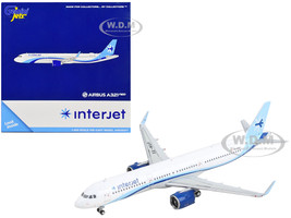 Airbus A321neo Commercial Aircraft Interjet White with Blue Stripes and Tail 1/400 Diecast Model Airplane GeminiJets GJ1884