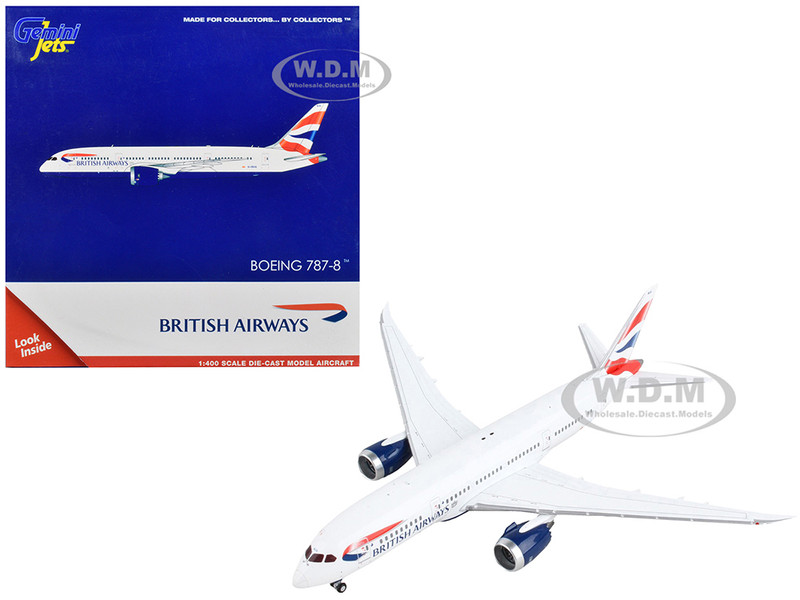 Boeing 787 8 Commercial Aircraft British Airways White with Tail Stripes 1/400 Diecast Model Airplane GeminiJets GJ2107