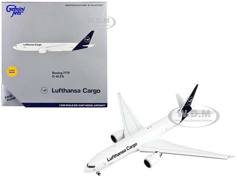 Boeing 777F Commercial Aircraft with Flaps Down Lufthansa Cargo White with Dark Blue Tail 1/400 Diecast Model Airplane GeminiJets GJ2126F