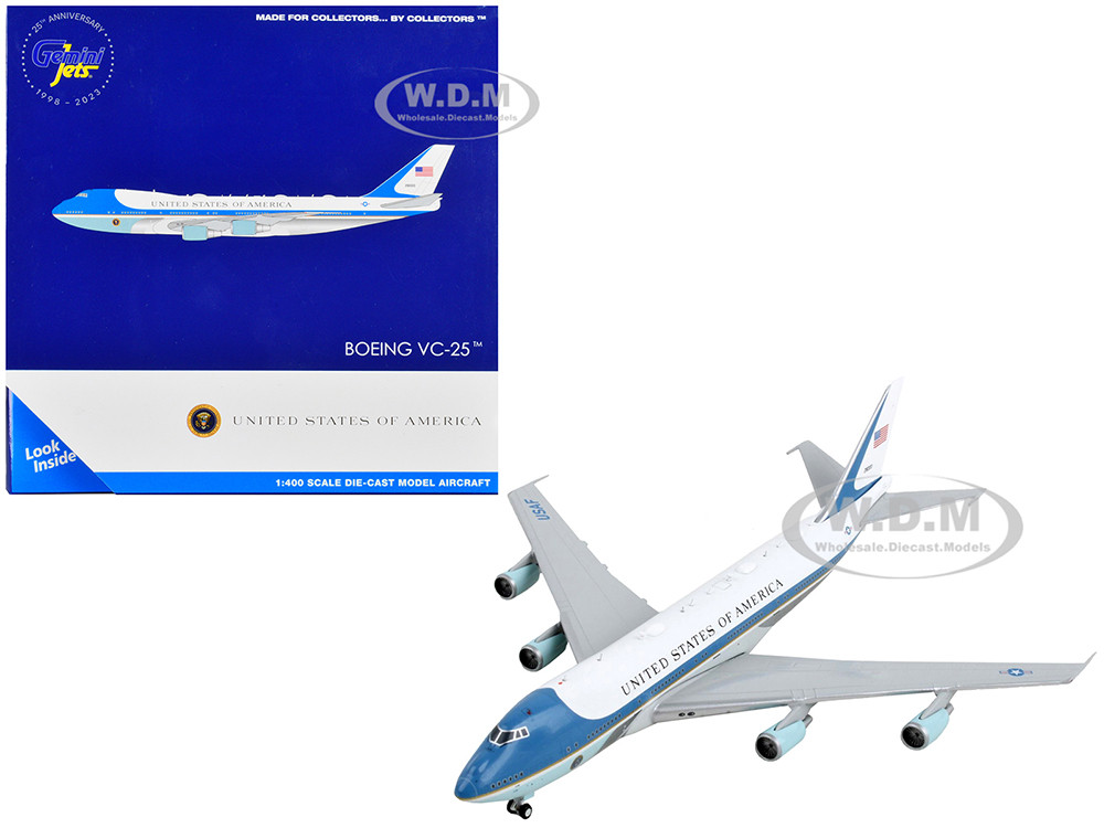 Boeing VC 25 Commercial Aircraft Air Force One United States of America  White and Blue 1/400 Diecast Model Airplane GeminiJets GJ2173