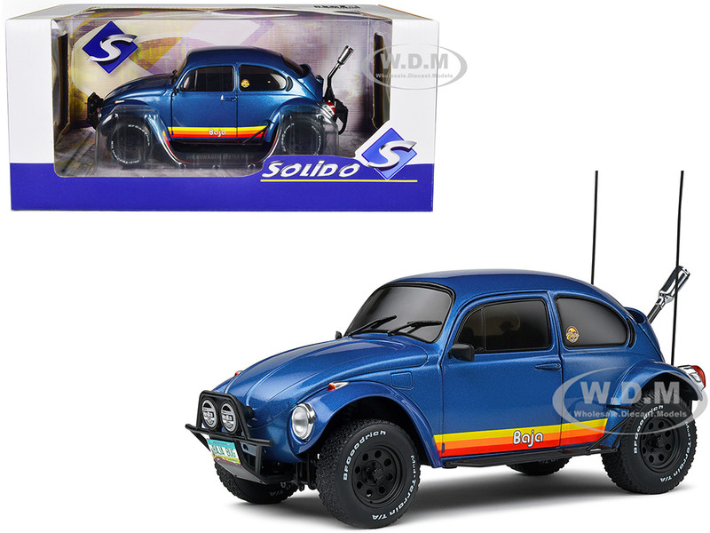 1975 Volkswagen Beetle Baja Blue Metallic with Stripes 1/18 Diecast Model Car Solido S1809601